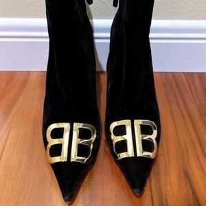 Balenciaga Black Heeled Boots with Gold Logo